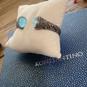 Konstantino hinged bracelet with engraved silver detailing and blue stones.